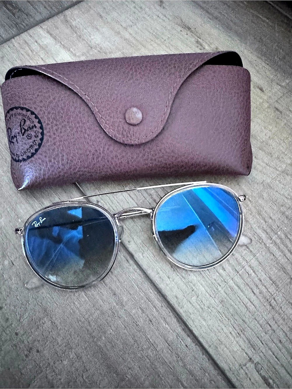 Ray-Ban Round Double Bridge Sunglasses Silver & Blue
